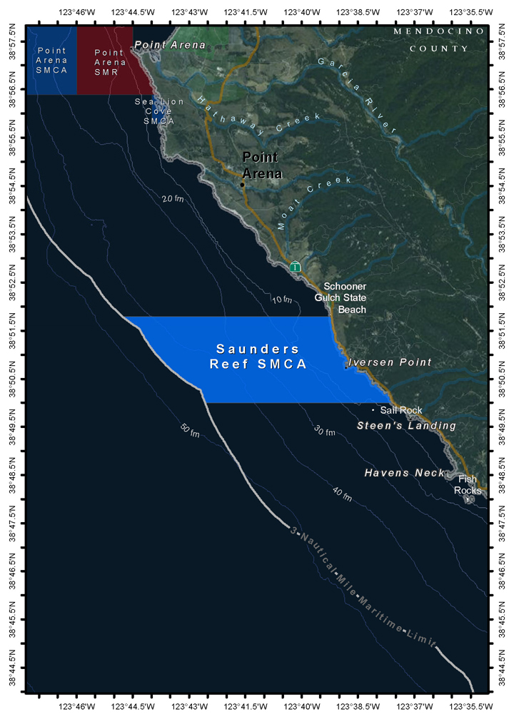 Map of Saunders Reef State Marine Conservation Area - click to enlarge in new tab
